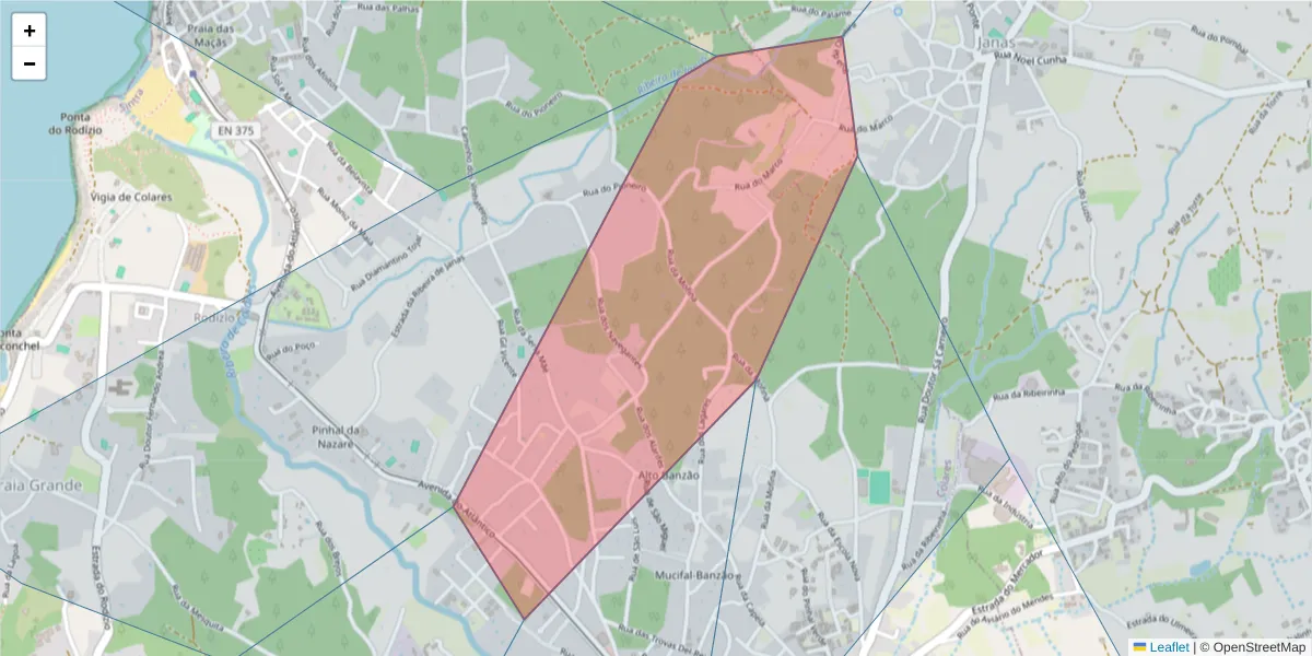 Mapa detalhado do código postal 2705-284 com limites, códigos postais vizinhos e agências dos correios