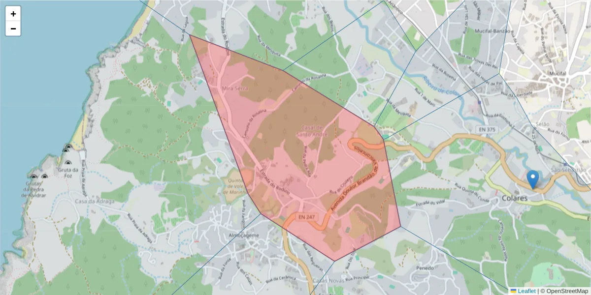 Mapa detalhado do código postal 2705-335 com limites, códigos postais vizinhos e agências dos correios