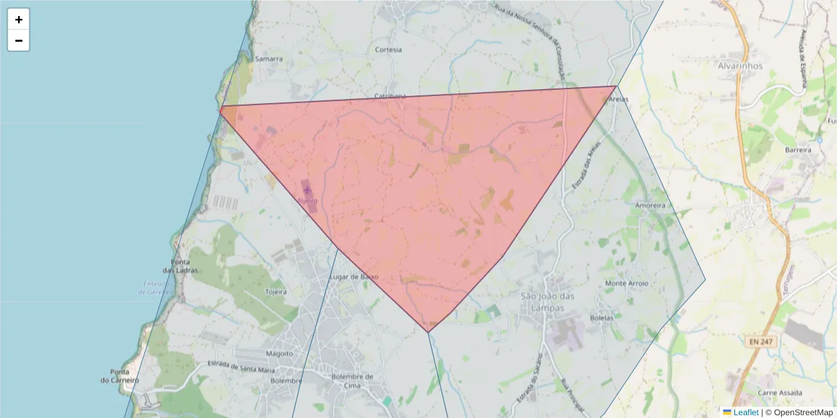 Mapa detalhado do código postal 2705-568 com limites, códigos postais vizinhos e agências dos correios