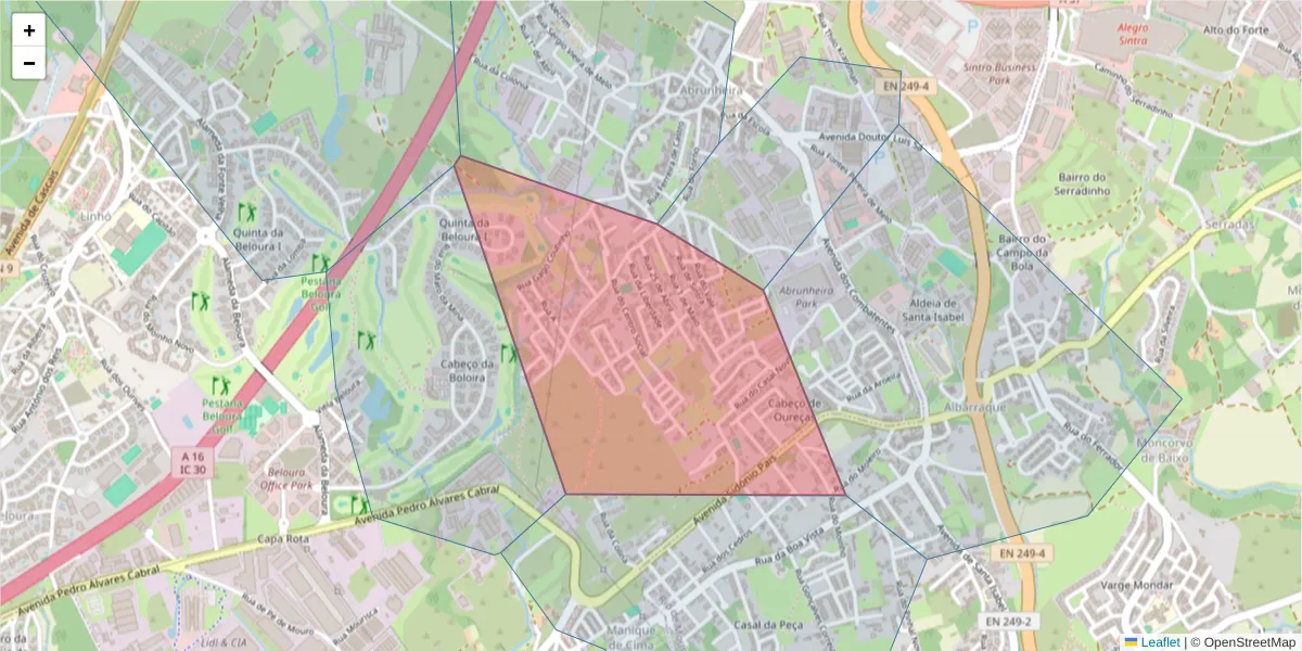 Mapa detalhado do código postal 2710-012 com limites, códigos postais vizinhos e agências dos correios