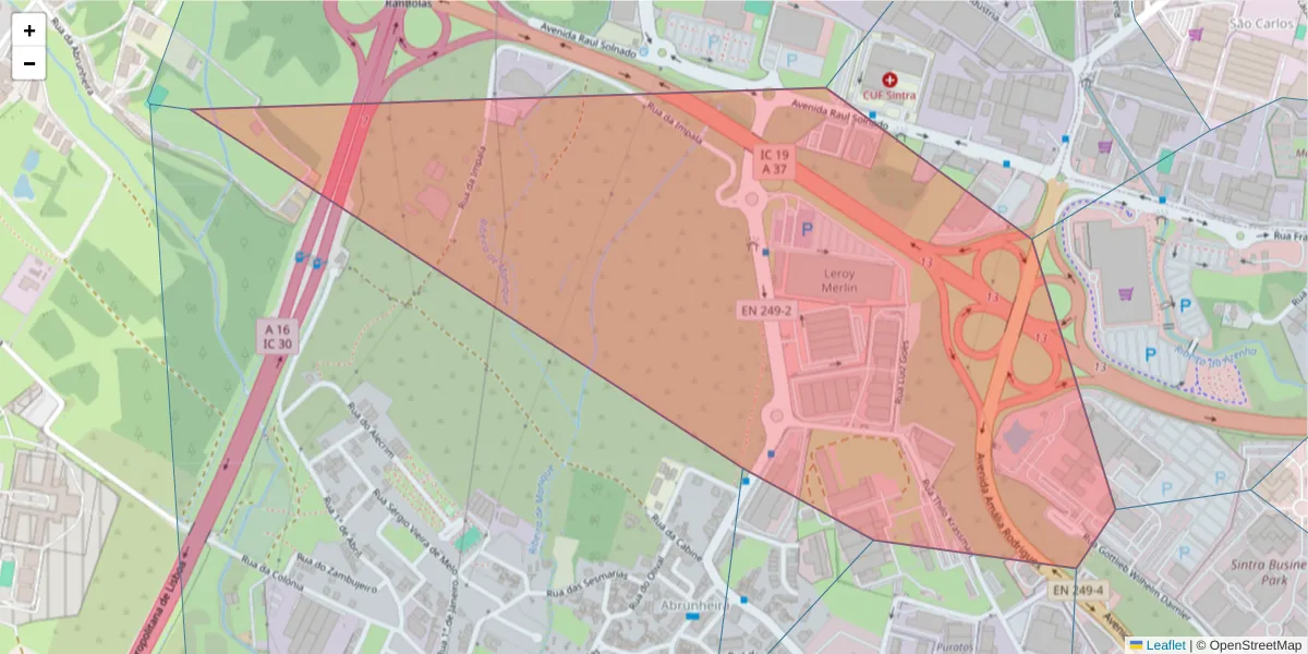 Mapa detalhado do código postal 2710-161 com limites, códigos postais vizinhos e agências dos correios