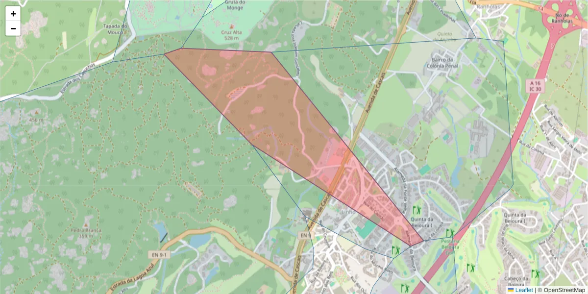 Mapa detalhado do código postal 2710-298 com limites, códigos postais vizinhos e agências dos correios