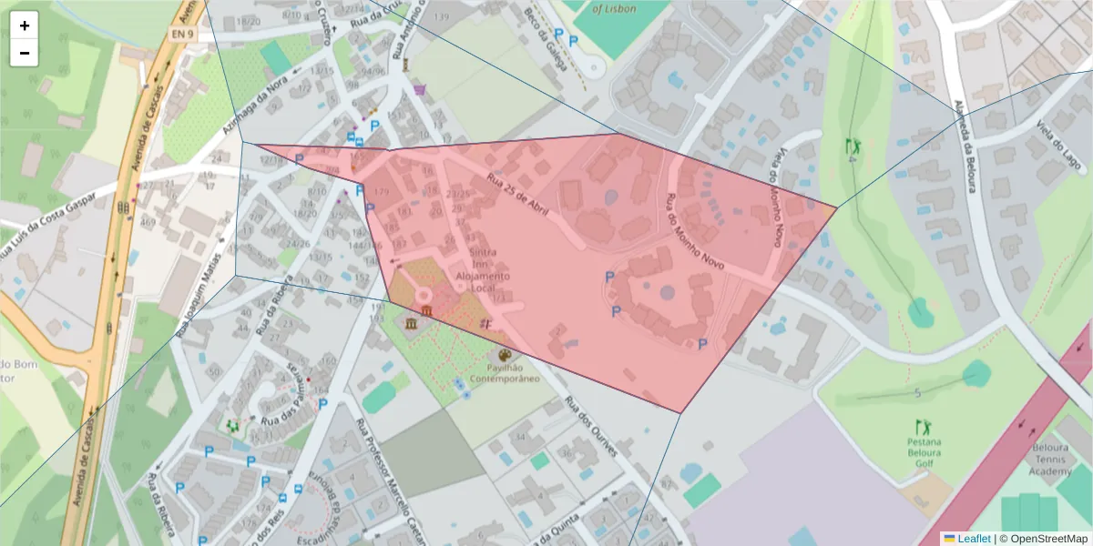 Mapa detalhado do código postal 2710-302 com limites, códigos postais vizinhos e agências dos correios