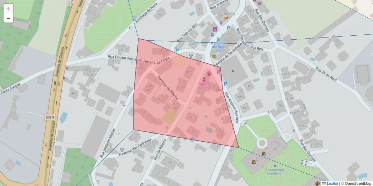 Mapa detalhado do código postal 2710-339 com limites, códigos postais vizinhos e agências dos correios