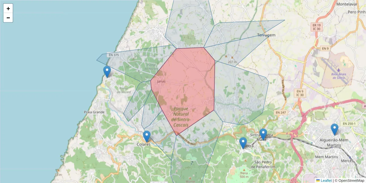 Mapa detalhado do código postal 2710-415 com limites, códigos postais vizinhos e agências dos correios