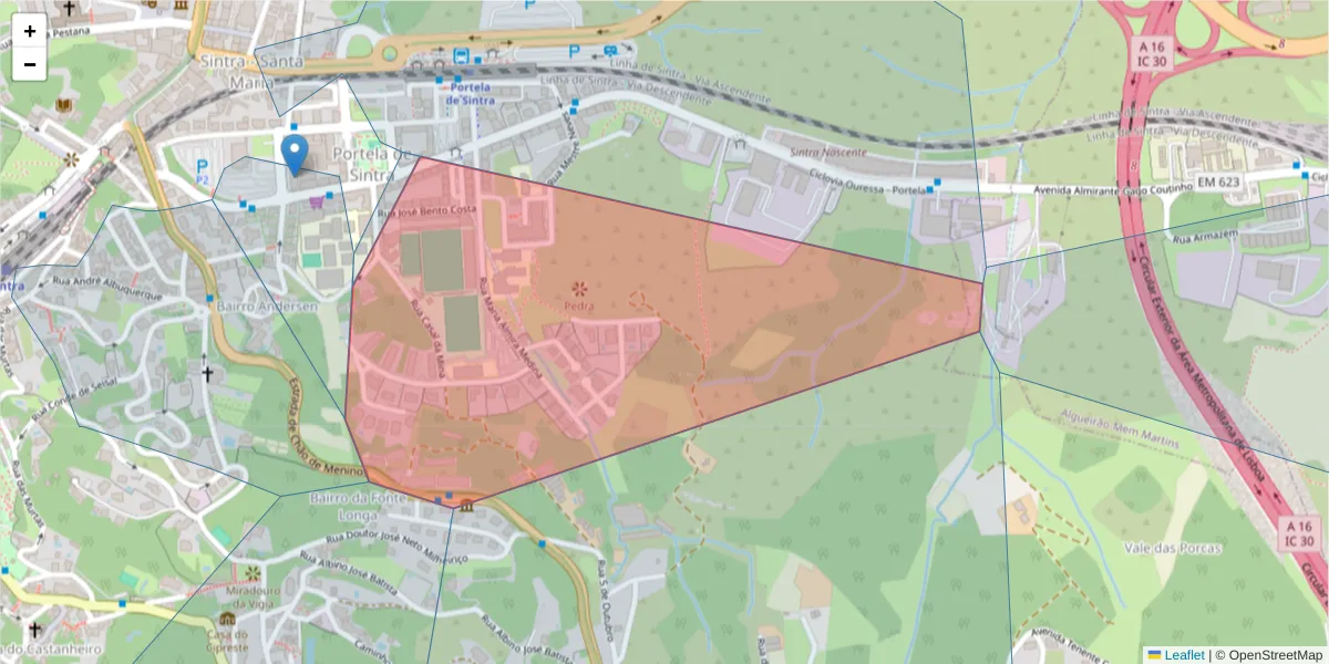 Mapa detalhado do código postal 2710-428 com limites, códigos postais vizinhos e agências dos correios