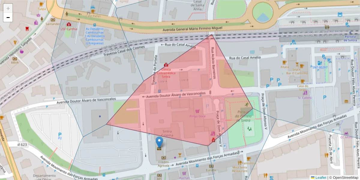 Mapa detalhado do código postal 2710-521 com limites, códigos postais vizinhos e agências dos correios