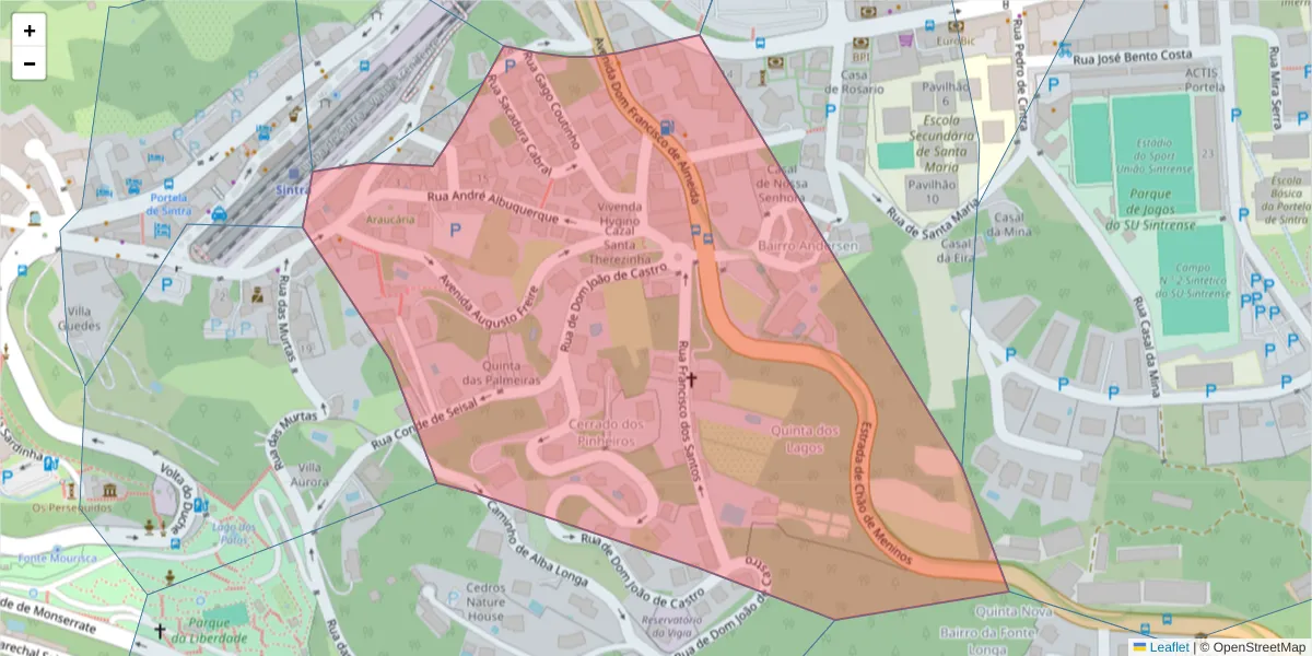 Mapa detalhado do código postal 2710-529 com limites, códigos postais vizinhos e agências dos correios