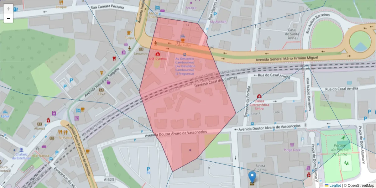 Mapa detalhado do código postal 2710-553 com limites, códigos postais vizinhos e agências dos correios