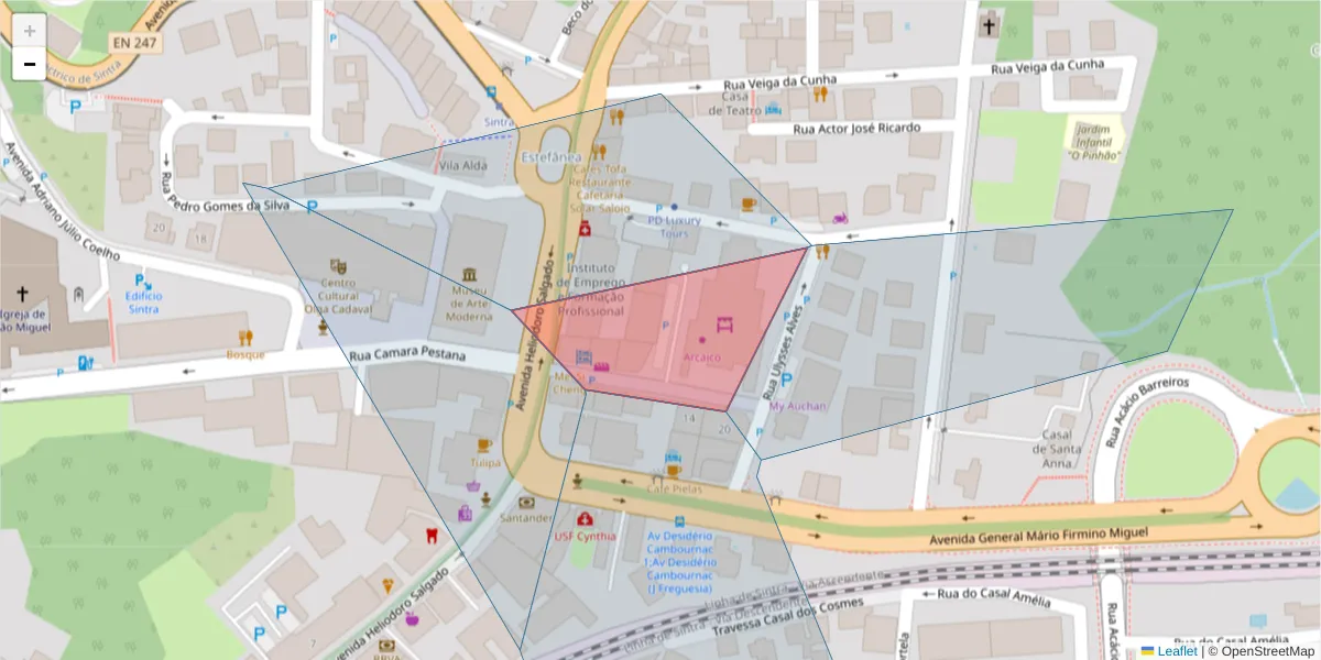 Mapa detalhado do código postal 2710-589 com limites, códigos postais vizinhos e agências dos correios