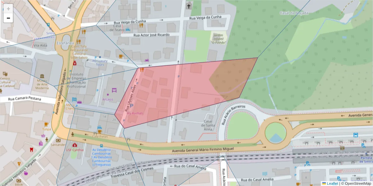Mapa detalhado do código postal 2710-626 com limites, códigos postais vizinhos e agências dos correios