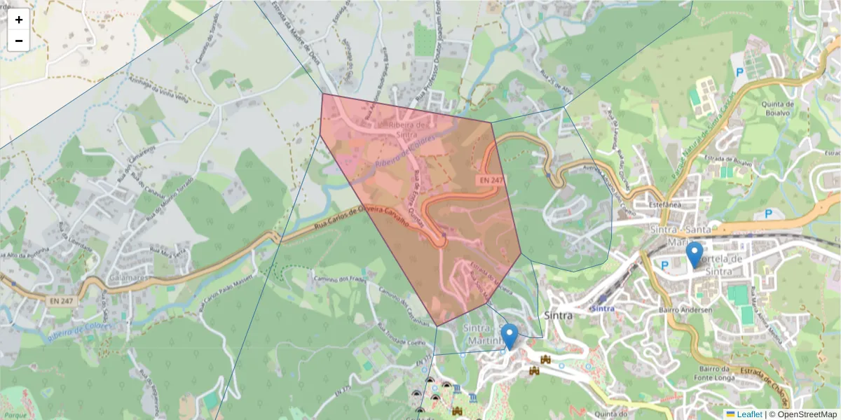 Mapa detalhado do código postal 2710-628 com limites, códigos postais vizinhos e agências dos correios