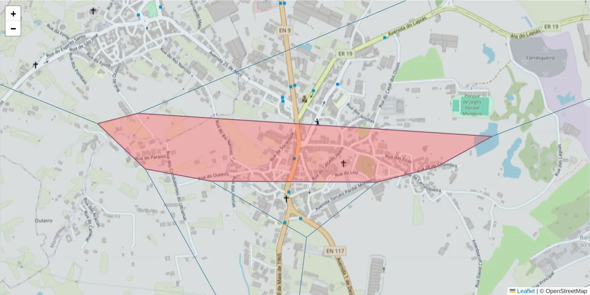 Mapa detalhado do código postal 2715-002 com limites, códigos postais vizinhos e agências dos correios