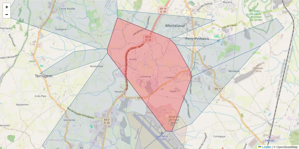 Mapa detalhado do código postal 2715-018 com limites, códigos postais vizinhos e agências dos correios