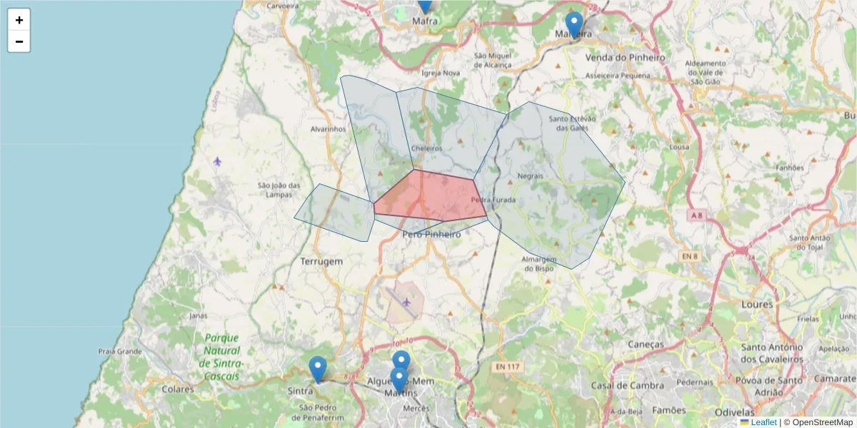 Mapa detalhado do código postal 2715-097 com limites, códigos postais vizinhos e agências dos correios