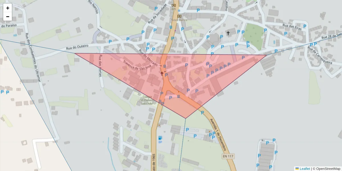 Mapa detalhado do código postal 2715-311 com limites, códigos postais vizinhos e agências dos correios