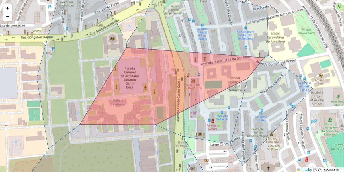 Mapa detalhado do código postal 2720-119 com limites, códigos postais vizinhos e agências dos correios