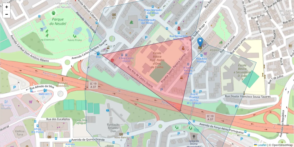 Mapa detalhado do código postal 2720-363 com limites, códigos postais vizinhos e agências dos correios