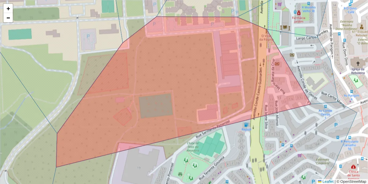 Mapa detalhado do código postal 2720-369 com limites, códigos postais vizinhos e agências dos correios