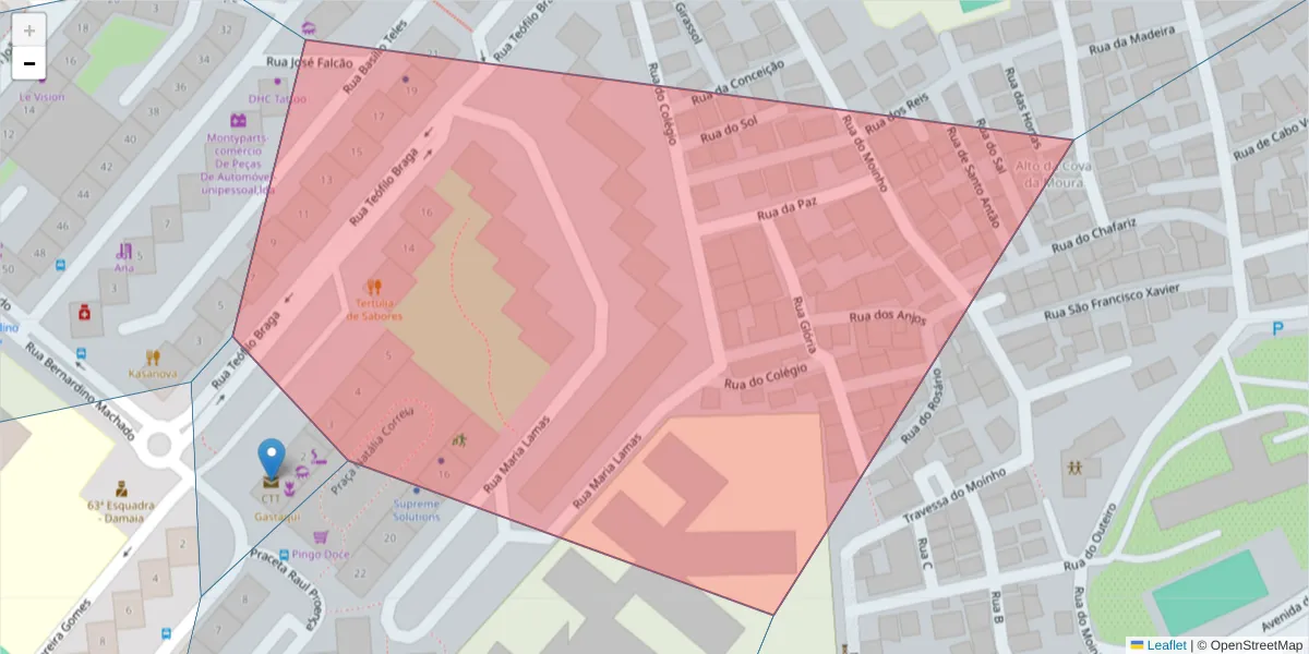 Mapa detalhado do código postal 2720-414 com limites, códigos postais vizinhos e agências dos correios
