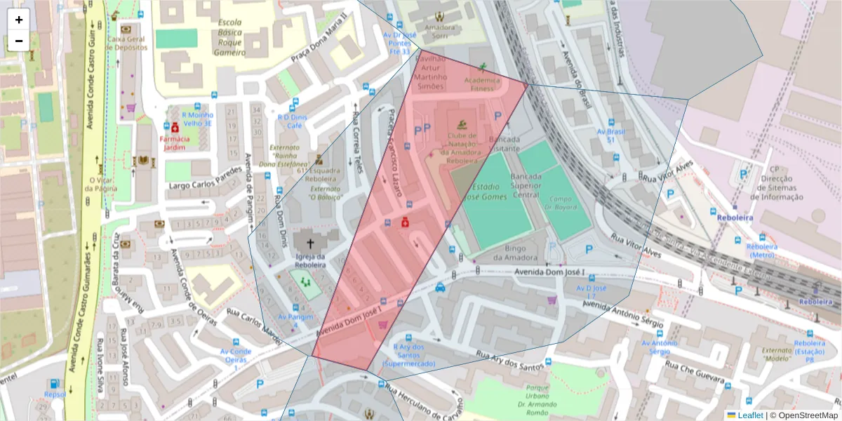 Mapa detalhado do código postal 2720-454 com limites, códigos postais vizinhos e agências dos correios