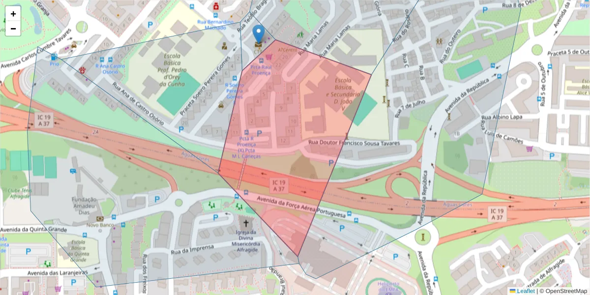 Mapa detalhado do código postal 2720-526 com limites, códigos postais vizinhos e agências dos correios