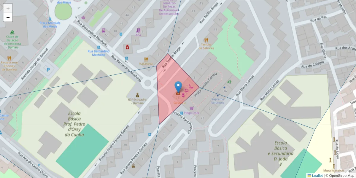 Mapa detalhado do código postal 2720-999 com limites, códigos postais vizinhos e agências dos correios