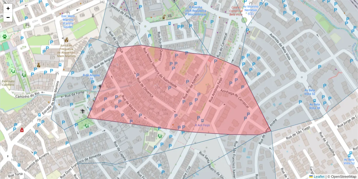 Mapa detalhado do código postal 2725-366 com limites, códigos postais vizinhos e agências dos correios