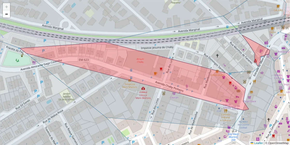 Mapa detalhado do código postal 2725-392 com limites, códigos postais vizinhos e agências dos correios