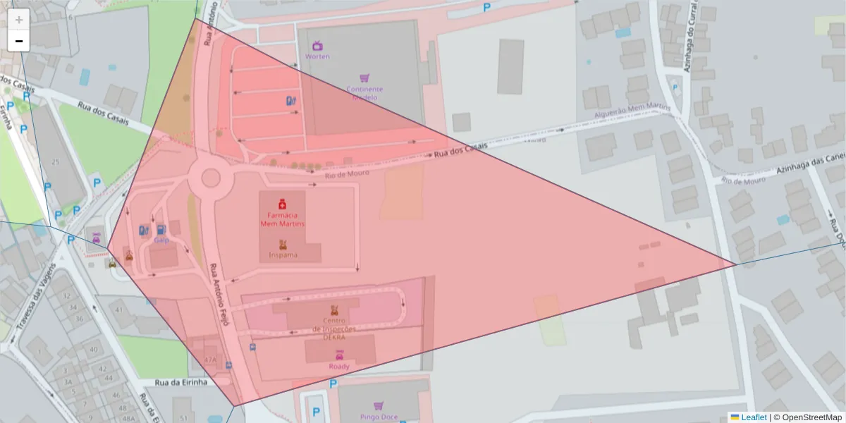 Mapa detalhado do código postal 2725-397 com limites, códigos postais vizinhos e agências dos correios