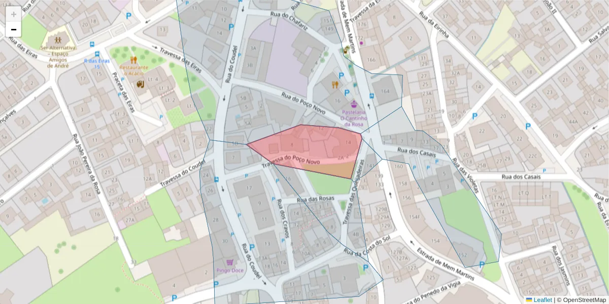 Mapa detalhado do código postal 2725-421 com limites, códigos postais vizinhos e agências dos correios