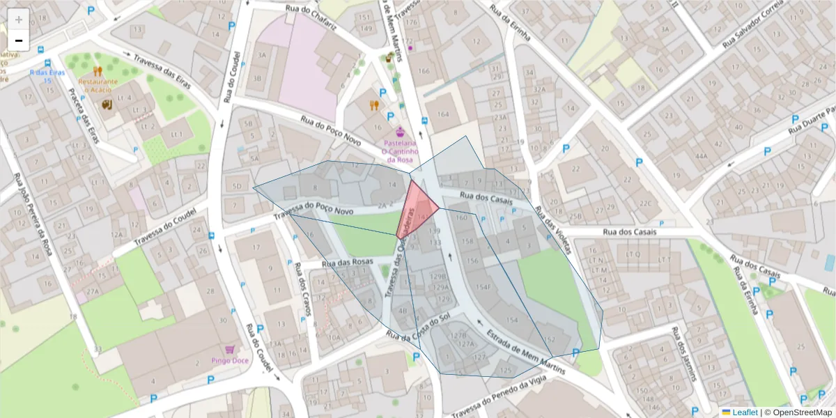 Mapa detalhado do código postal 2725-426 com limites, códigos postais vizinhos e agências dos correios