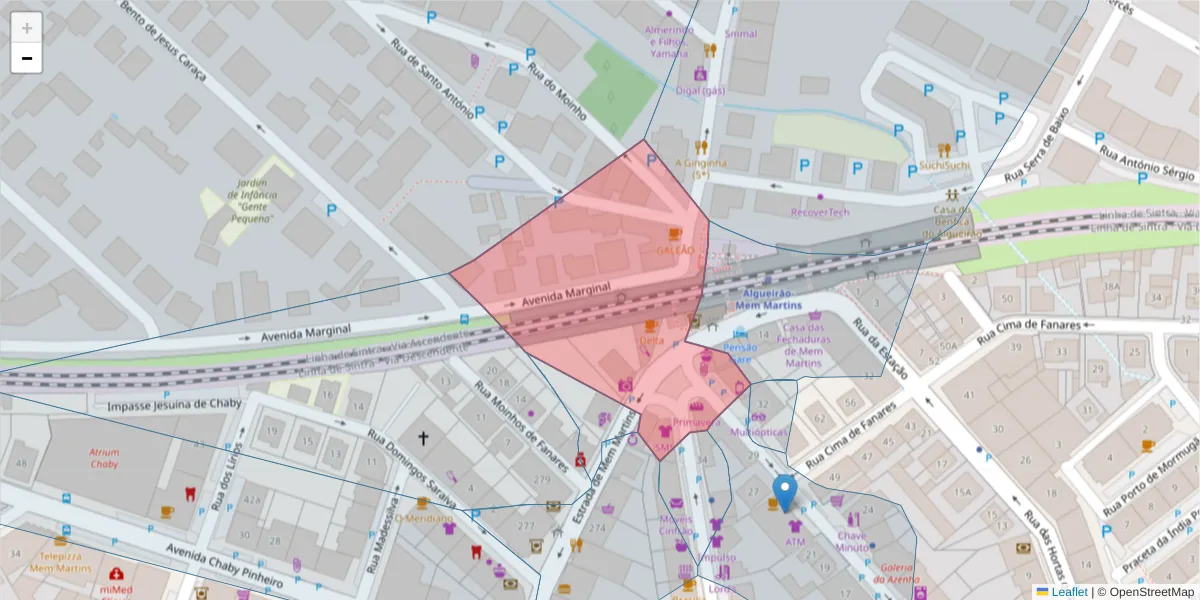 Mapa detalhado do código postal 2725-468 com limites, códigos postais vizinhos e agências dos correios