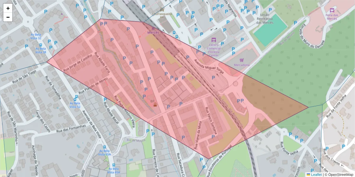 Mapa detalhado do código postal 2725-548 com limites, códigos postais vizinhos e agências dos correios