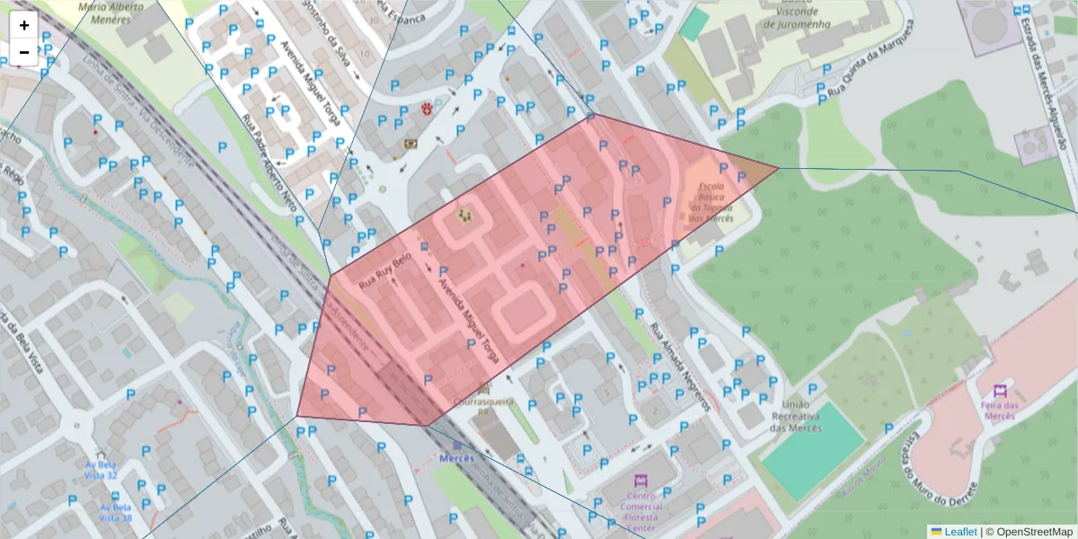 Mapa detalhado do código postal 2725-579 com limites, códigos postais vizinhos e agências dos correios