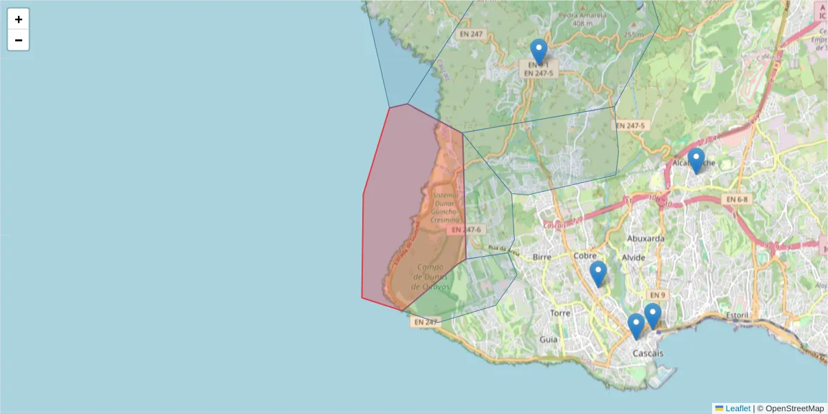 Mapa detalhado do código postal 2750 - 057 com limites, códigos postais vizinhos e agências dos correios