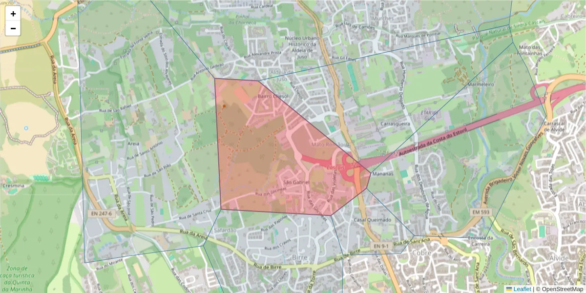 Mapa detalhado do código postal 2750-236 com limites, códigos postais vizinhos e agências dos correios