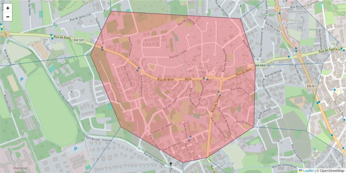 Mapa detalhado do código postal 2750-246 com limites, códigos postais vizinhos e agências dos correios