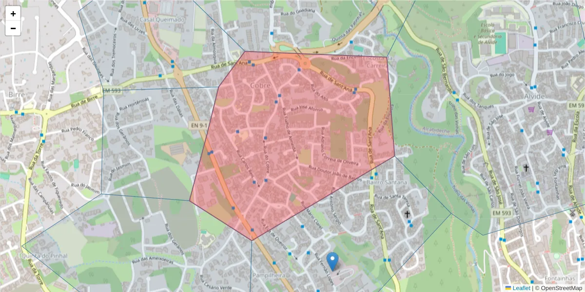 Mapa detalhado do código postal 2750-557 com limites, códigos postais vizinhos e agências dos correios