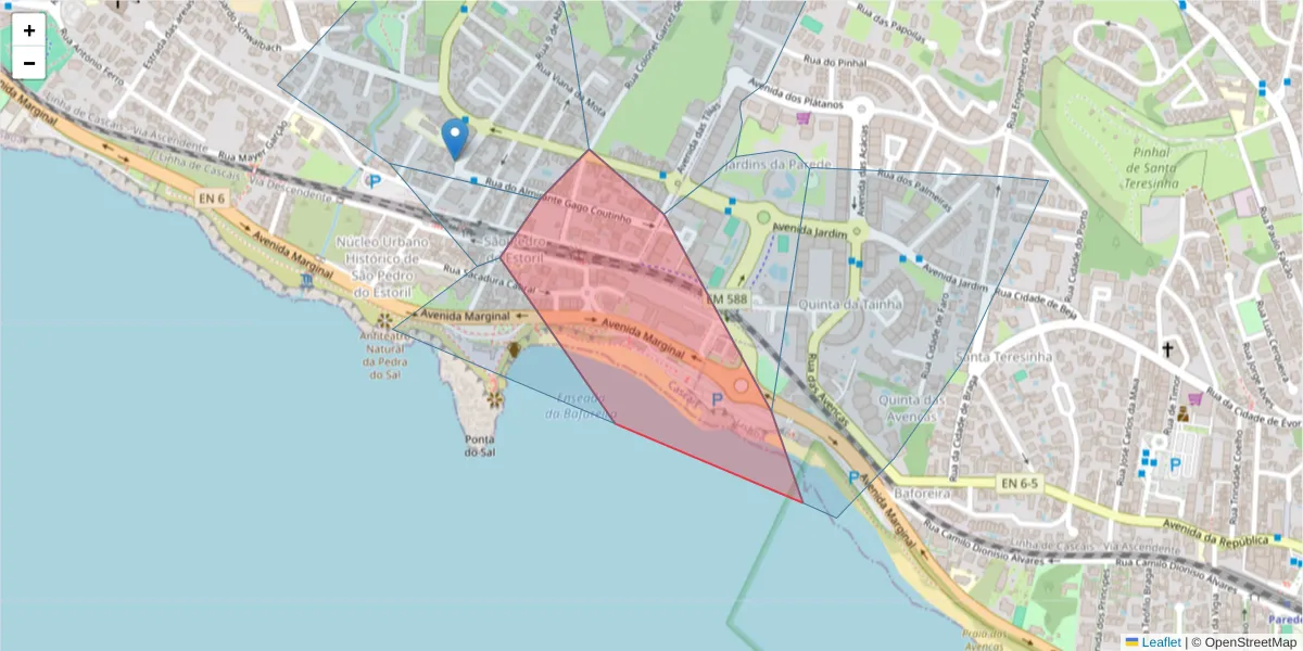 Mapa detalhado do código postal 2765-001 com limites, códigos postais vizinhos e agências dos correios