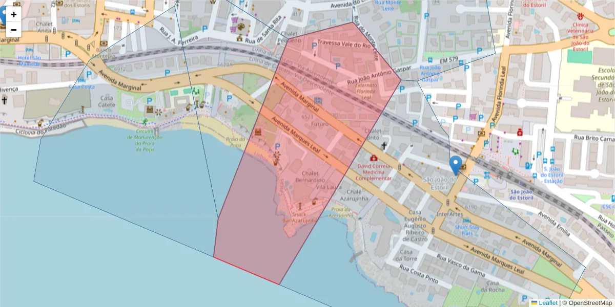 Mapa detalhado do código postal 2765-079 com limites, códigos postais vizinhos e agências dos correios