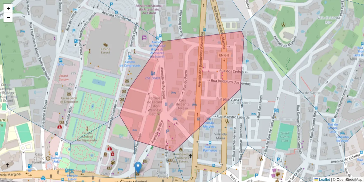 Mapa detalhado do código postal 2765-239 com limites, códigos postais vizinhos e agências dos correios
