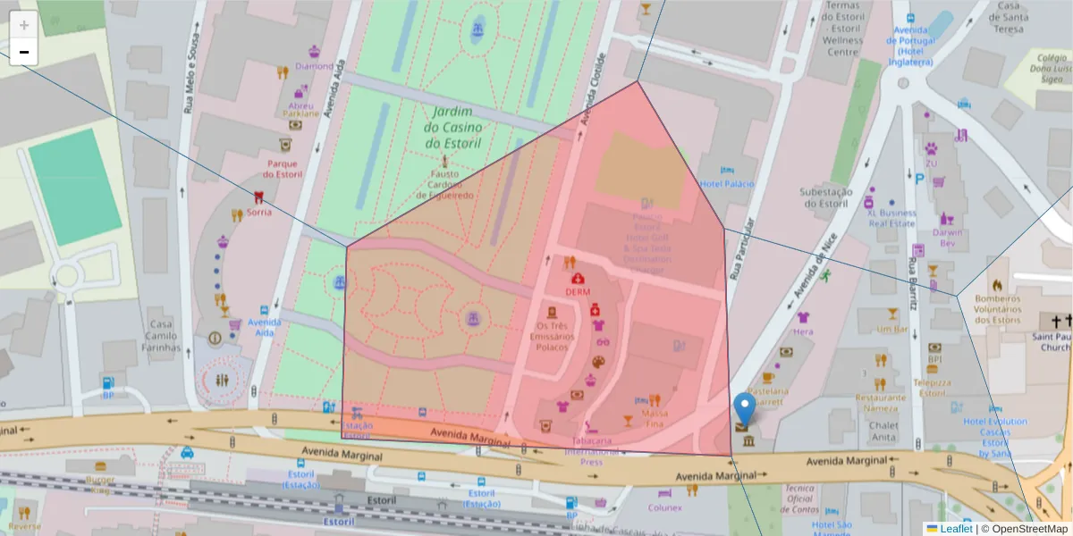 Mapa detalhado do código postal 2765-247 com limites, códigos postais vizinhos e agências dos correios