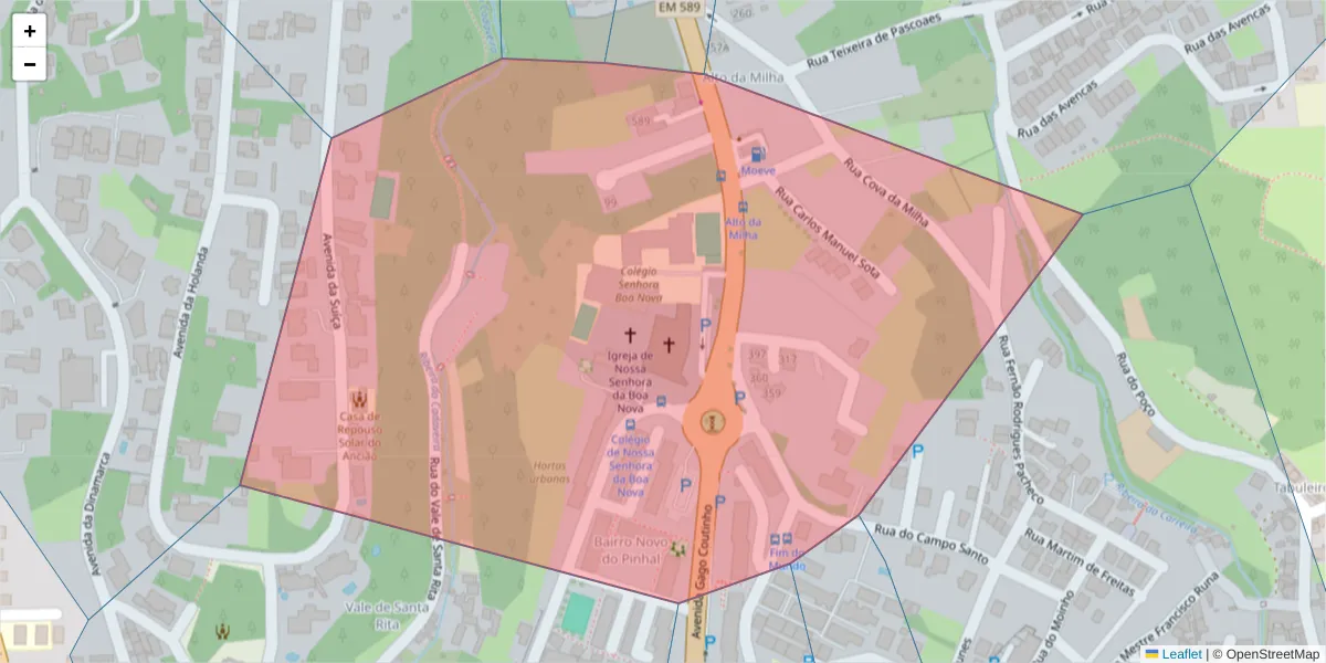 Mapa detalhado do código postal 2765-307 com limites, códigos postais vizinhos e agências dos correios
