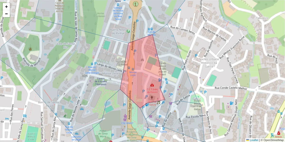 Mapa detalhado do código postal 2765-349 com limites, códigos postais vizinhos e agências dos correios