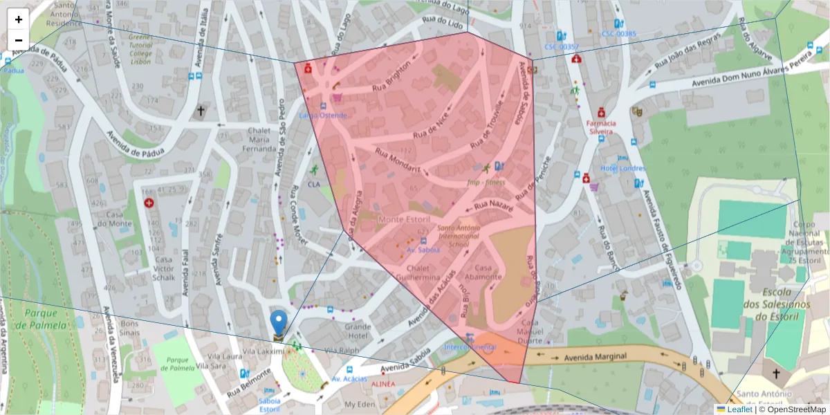 Mapa detalhado do código postal 2765-581 com limites, códigos postais vizinhos e agências dos correios