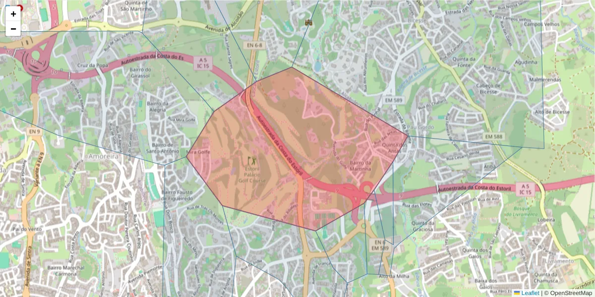 Mapa detalhado do código postal 2769-510 com limites, códigos postais vizinhos e agências dos correios