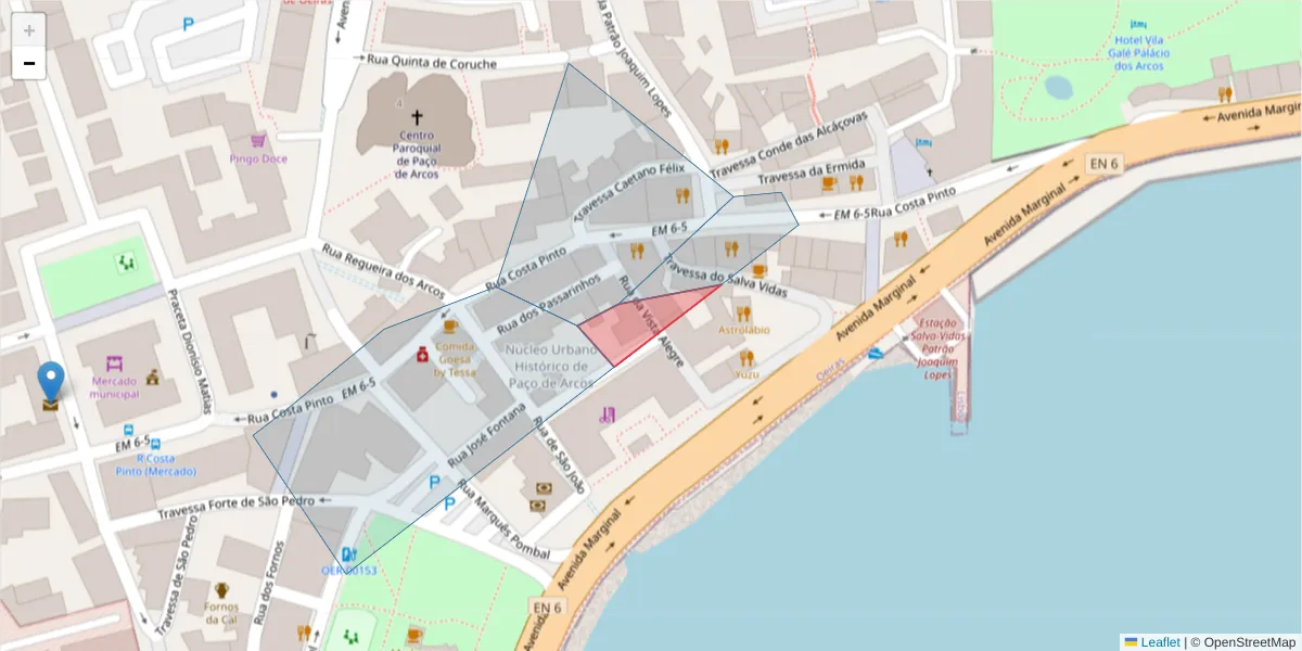Mapa detalhado do código postal 2770-077 com limites, códigos postais vizinhos e agências dos correios