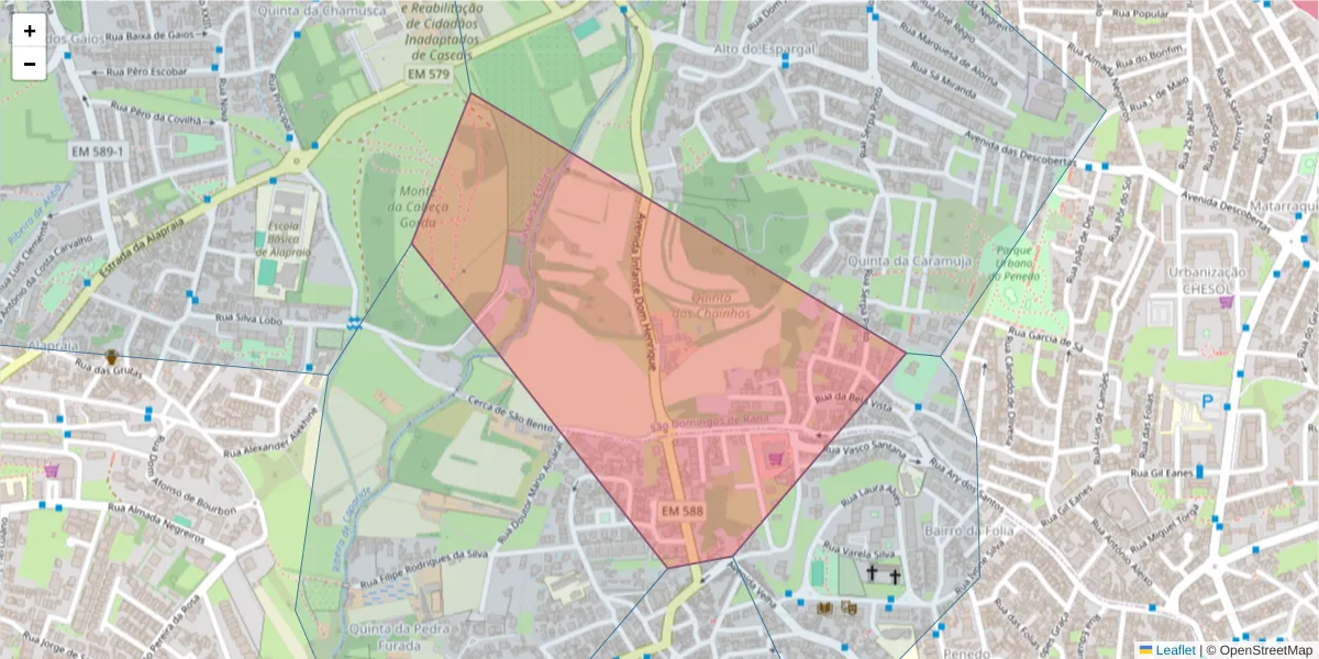 Mapa detalhado do código postal 2775-094 com limites, códigos postais vizinhos e agências dos correios