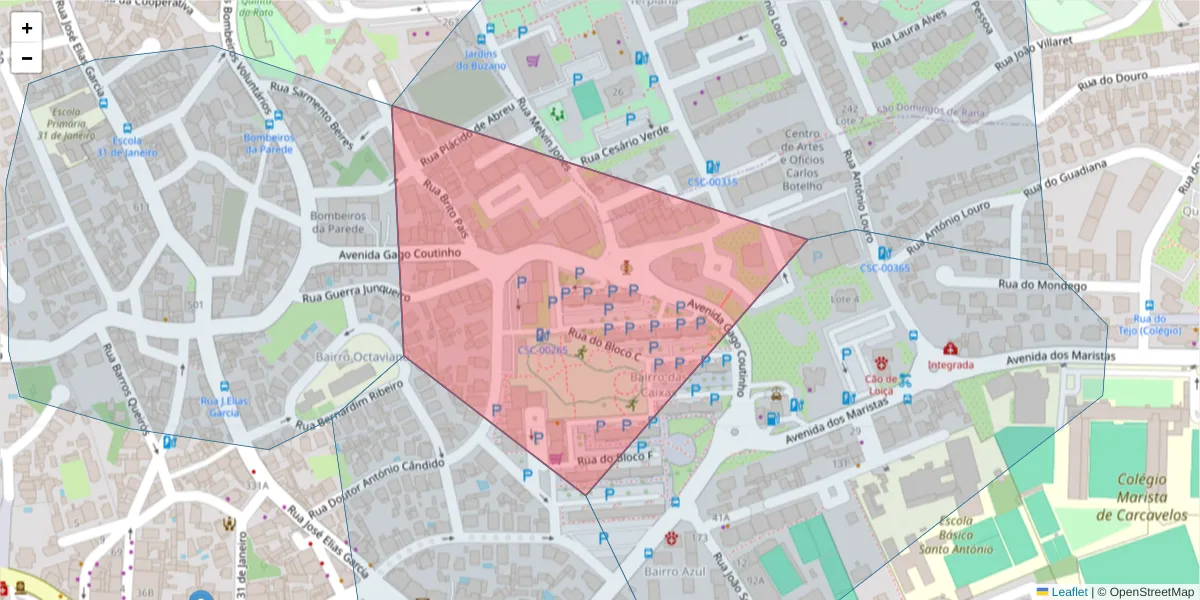 Mapa detalhado do código postal 2775-197 com limites, códigos postais vizinhos e agências dos correios
